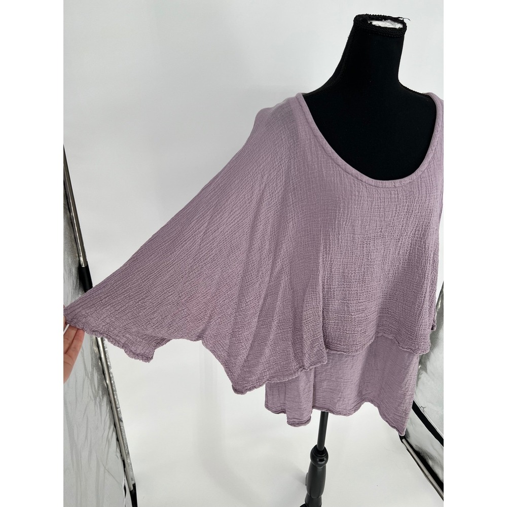 OH MY GAUZE! 2 Top Lavender Purple Cotton Crinkle Layered Lagenlook Tunic L/XL - Picture 9 of 12